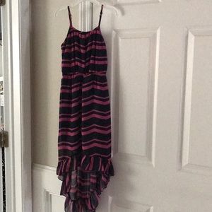 Girls Navy & pink high low dress